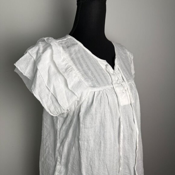 Gap Cotton Blouse Tiered Ruffle Sleeve Lace Up Optic White Size Sm - Picture 2 of 7